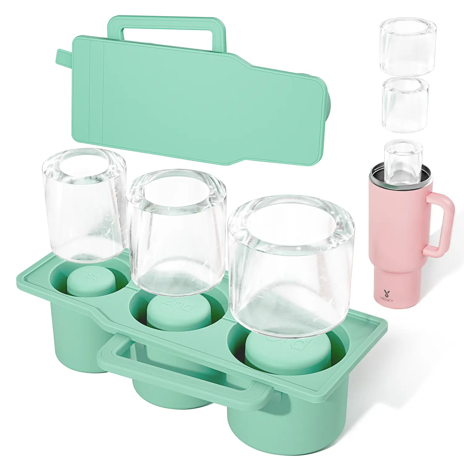 Ice Cube Tray, 3 & 4 Cavity Cylinder Ice Mold with Lid, Easy Release Ice Maker for 20/30/40oz Tumbler Cups, Leak-Proof Silicone Ice Tray for Freezer #TikTokShopSummerSale