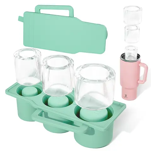 Silicone Ice Cube Tray with Lid - Non-Stick, Leak-Proof, Reusable Round Cylinder Bar Mold, Easy to Clean Kitchenware Bar Utensils, Freezer Safe Drink Accessories for 20/30/40oz Tumblers (Black-4 Cavity/Green-3 Cavity Options)