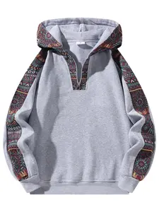 Boho Ethnic Print Oversized Hoodie — Women’s Casual Quarter-Zip Sweatshirt