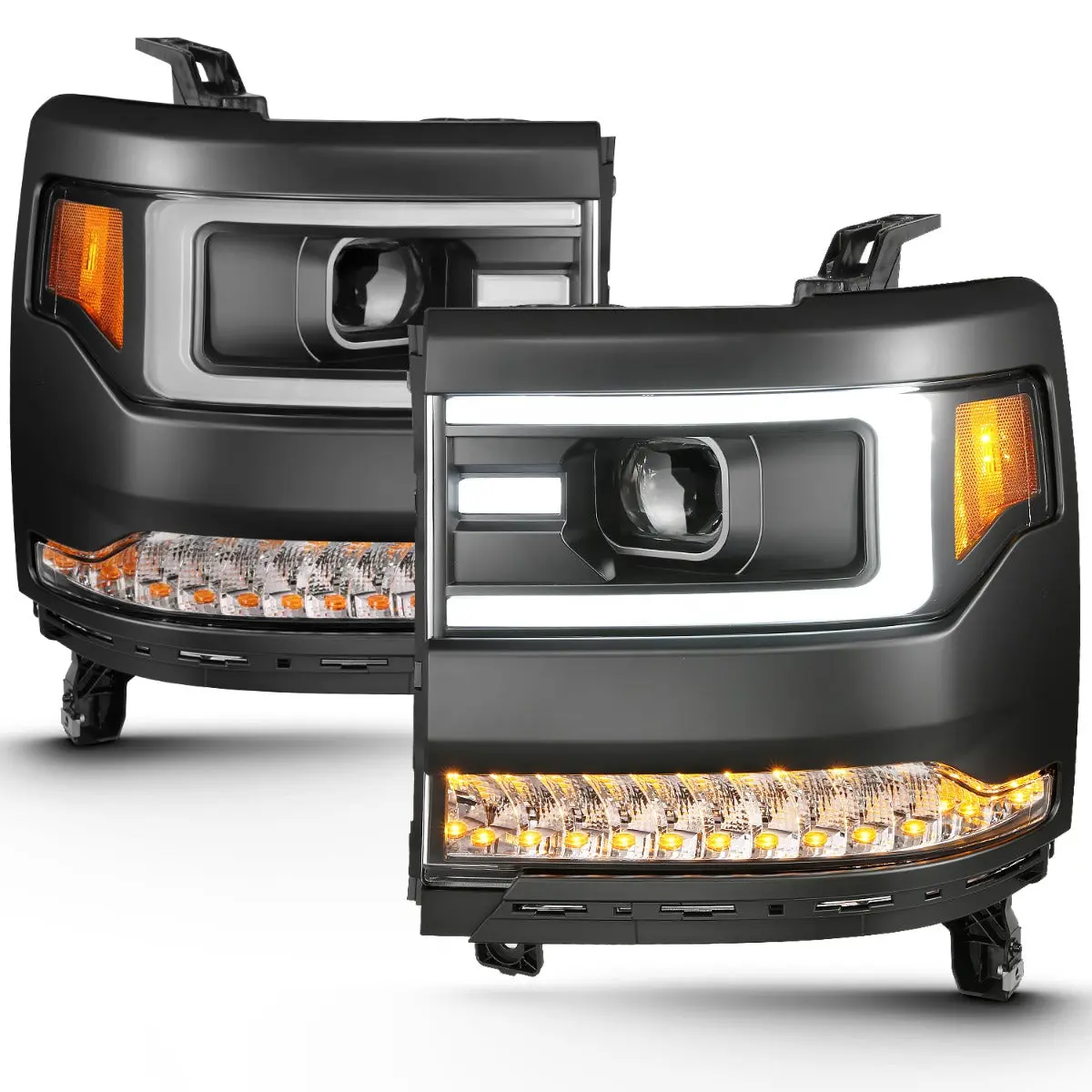 ANZO USA Vehicle-Specific Projector Headlight Assemblies for Chevy Silverado 1500 (16-18) - Plank-Style Black, Chevy Truck Accessory, HID Compatible, Car Exterior Upgrade, Manufacturer Warranty (HID Bulb Not Included), Silverado 1500 Accessories