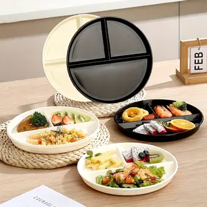5pcs Divided Round Plates with 3 Compartments, Salad Plates Set, Microwave and Dishwasher Safe, Anti-Spill Food Plate for Salad Dessert Meat Fruit