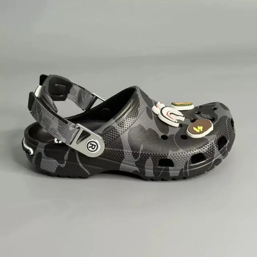Trendy Black Camo Slip-On Clogs – Unisex Street Style Mules with Soft EVA Foam, Adjustable Back Strap, and Breathable Vent Design