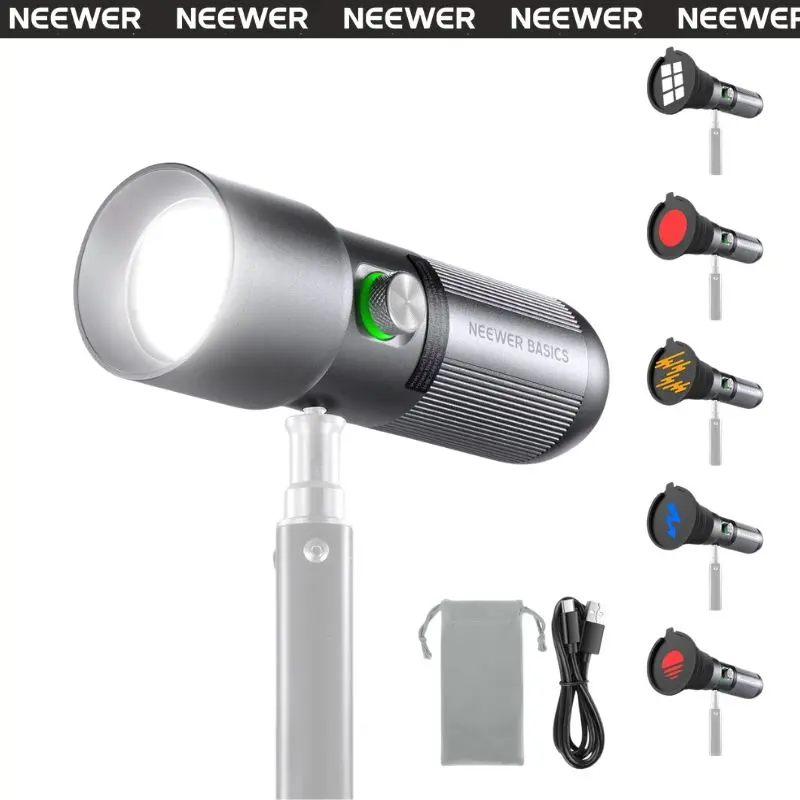 NEEWER BASICS FL10 10W RGB LED Photography Light, Portable Spotlight with 4 Color Modes & 20 Gobo Filters, Indoor Outdoor Halloween Party Decoration Light for Vlog & Creative Shooting