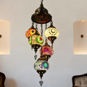 Handmade Turkish Mosaic Lamp 5-Headed for Romantic Dining Room High-Quality Mosaic Craftsmanship Unique Design Cozy Ambiance