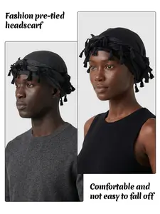 Silk Satin Lined Turban Bonnet for Men Women Adjustable Halo Head Wrap Durag Cap Soft Comfortable Daily Wear Black Home Goods hats men's hats