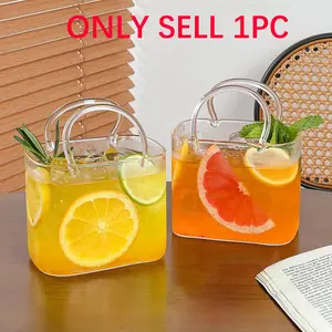 Glass Handbag Drink Cup with Straw, 26oz Large Capacity Drinkware, Multi-purpose for Juice, Tea, Cocktail and Flower Arrangement, Vacation Style Dual-use Cup for Room Decoration, Homestay Layout and Gifting