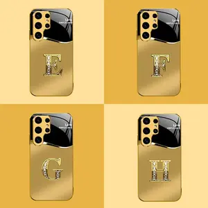Suitable for [Galaxy S25 Ultra 5g] New high-end gold letter glass mobile phone case New business simple metal paint electroplating gold glass mobile phone case Affordable price Anti-drop and anti-fingerprint 995