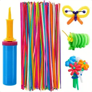 100 pcs latex twisted long balloon set with manual pump for making fun balloons, suitable for parties, festivals, gatherings, Christmas, birthdays, wedding decorations