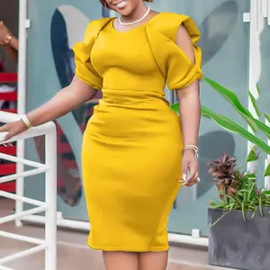 Summer Autumn Clothes Elegant Dresses for Women O Neck Cold Shoulder Solid Package Hips Mid Calf Luxury Female Birthday Party Dinner Vestidos Mujer