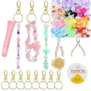 Lip Gloss Keychain Making Kit Assorted Acrylic Beads Keychain Clips Jump Rings Elastic Rope Pliers Hole Puncher for DIY Jewelry Crafts Lip Balm Women
