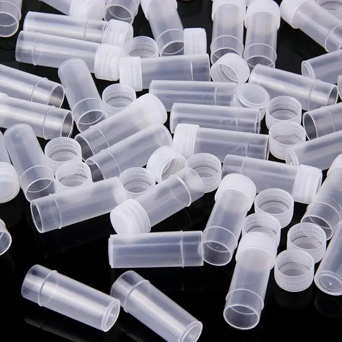 100 Semi-Transparent Plastic Test Tubes with Screw Caps, Portable Sample Containers, Suitable for Beads, Pills, Handicrafts - Home Supplies Storage Vials
