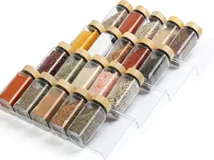 Spice Drawer Organizer 4 Tier, Acrylic Seasoning Organizer Rack, Clear Spice Rack Tray, Kitchen Seasoning Jars Drawers Insert (Jars Not Included/ Expandable From 9" to 18")