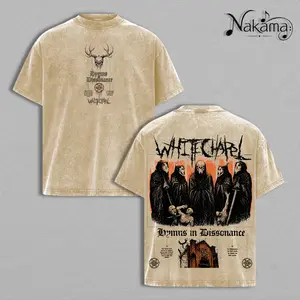 [Nakama] WHITECHAPEL 'HYMNS IN DISSONANCE' V2 Oversize Lightweight Acid Washed Tee Hoodie Rock Music Metal Gothic Punk Emo Grunge Post-hardcore Graphic Design Top Cotton Streetwear Game T-Shirt Crewneck Clothes Menswear Womenswear