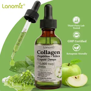 Lanomiz 9-in-1 Collagen & Biotin Drops 10,000mcg - Promotes Skin Firming & Hydration - Supports Volumizing Hair & Radiant Shine - Green Apple Flavor - 2 Fl Oz