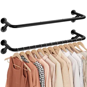 2-Pack Closet Hanging Rods, Metal Clothes Bar Organizer, Space-Saving Garment Rack, Black Medium