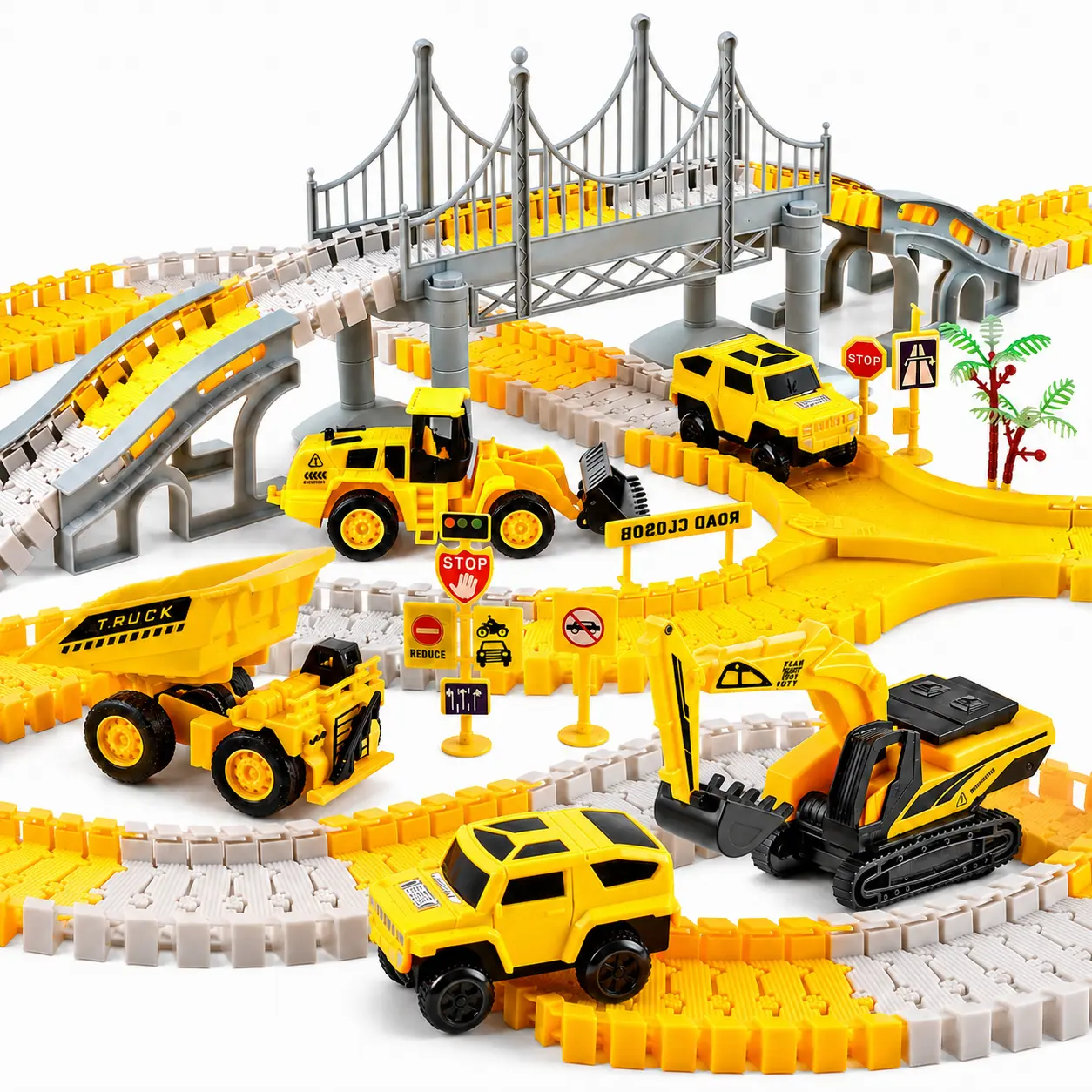 276 PCS Construction Track Set for Kids, Construction Site Track Toy with Dump Truck, Excavator, Race Cars, Flexible Tracks & Worksite Accessories for Boys Girls