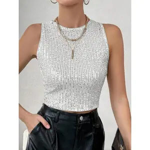 A must-have for parties! Charming shiny sequin women’s vest—an elegant, high-end, fashionable, sexy, slim-fit cropped top, perfect for vacations, parties, Halloween, streetwear, and carnival nights, exuding a stylish and unique look. GARMENTARY