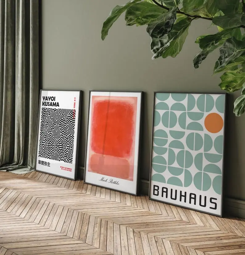 Set of 3 Prints, Bestseller Poster Set, Trendy Poster Bundle, Bauhaus Poster, Kusama Poster, Rothko Poster, Gallery Wall Art Set of 3