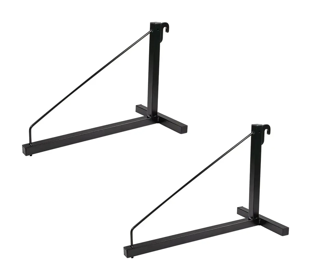 2 Pack 1 Tier Shipping Container Shelving Bracket with Hooks - 16"x18", 550 lbs WLL - Black Powder Coated Steel for Heavy Duty Trailer Containers - Easy to Assemble & Remove