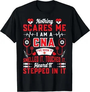 100% Cotton Nothing Scares Me I'm A CNA Nurse Humor Gifts For Women T-Shirt Vintage Round Neck