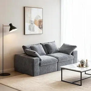 【2 Packages Shipping】HipyMo 79'' Modular Sectional Cloud Couch, Loveseat Sofa with Wide Armrest and Throw Pillows,Deep Seat Boneless Couch for Living Room,Skin-Friendly Fabric,No Assembly Needed,Grey