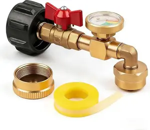 “Upgraded Propane Refill Adapter 20lb to 1lb Converter with Valve and Gauge, QCC1 Propane Refill Adapter 90-Degree Elbow, ON/OFF Control for Filling 1 lb Tanks from 5–40 lb Propane Tank”