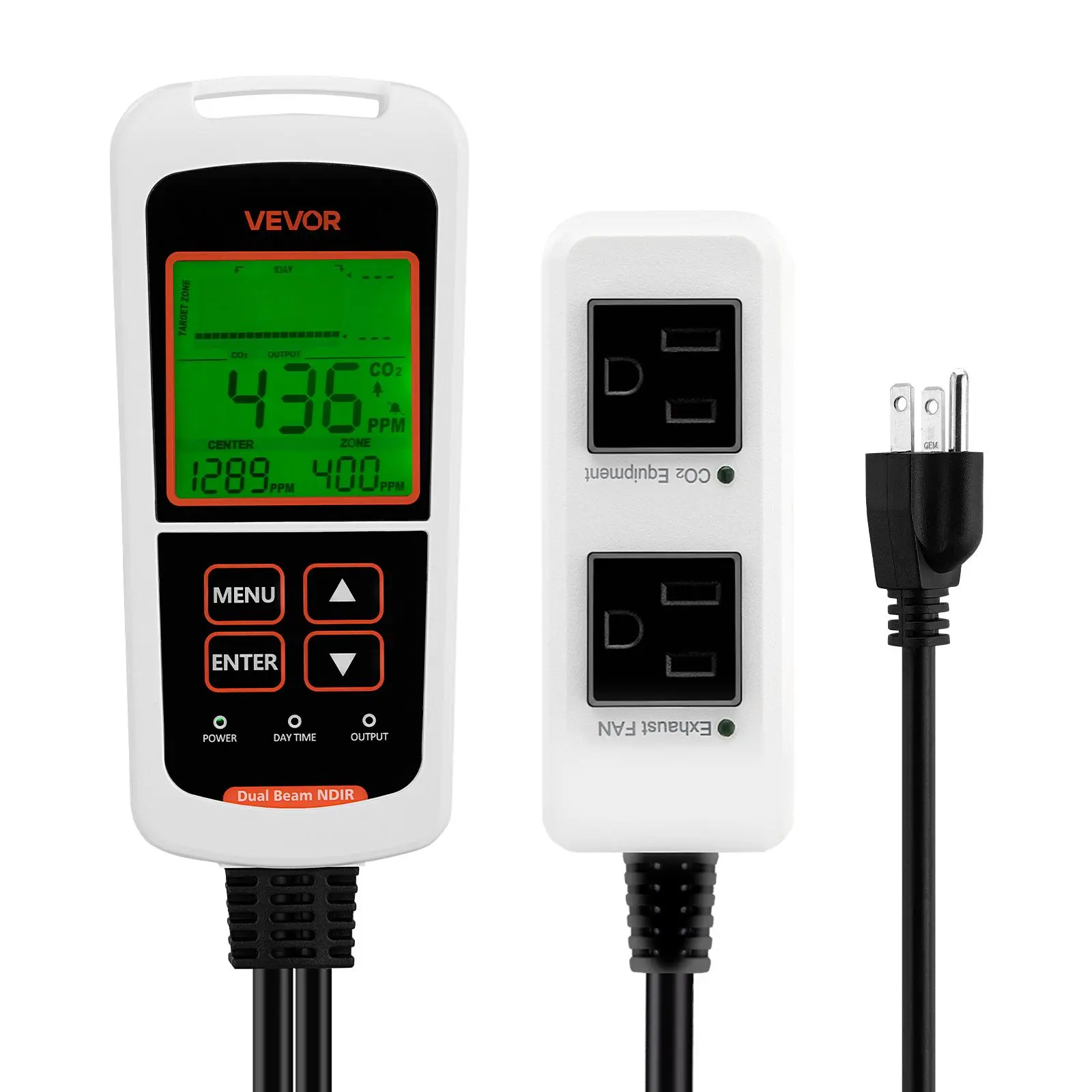 【summerfinds】VEVOR CO2 Monitor & Controller, NDIR Carbon Dioxide Sensor with Day/Night Detection, Dual Outlets & Auto Vent Function, for Greenhouses, Laboratories