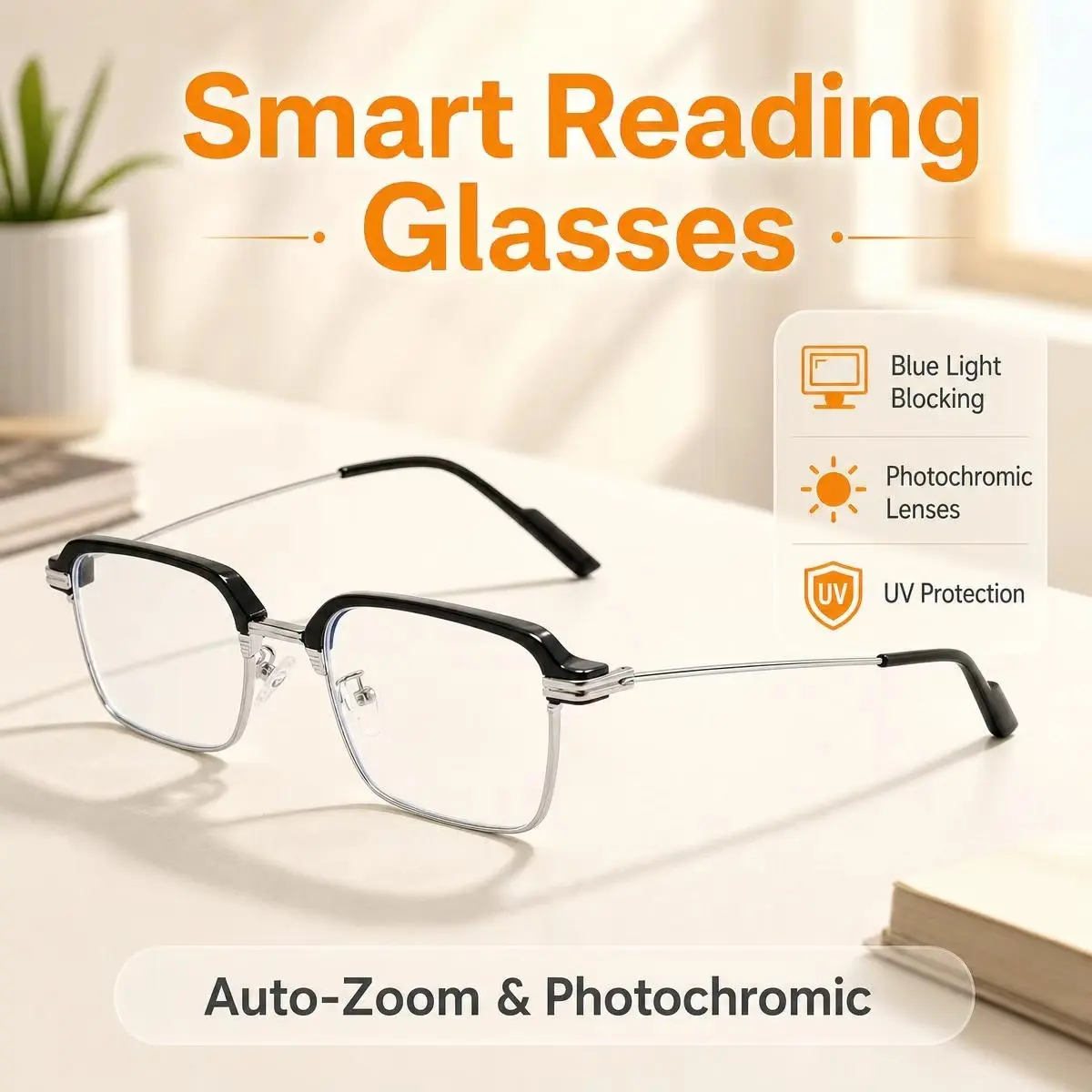 Smart Photochromic Transition Progressive Reading Glasses Men Women Anti Blue Light Multifocus Readers Auto Zoom Sun Eyewear Indoor Outdoor Spectacles Thoughtful Birthday Gift Ideas for Mom Dad Husband Wife Family Care Essentials New 2026