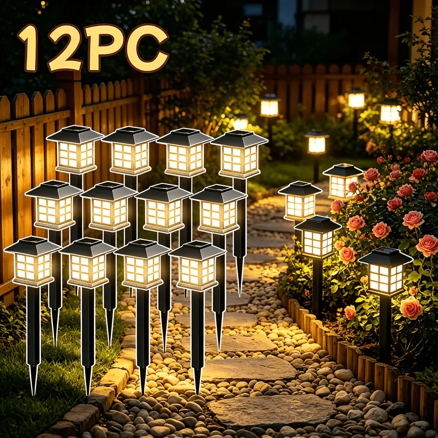 Solar outdoor lamp, 12 sets of LED solar outdoor IP55 waterproof street lamps, suitable for outdoor walkway lighting. They can provide up to 10 hours of illumination for your garden, landscape, path, courtyard, terrace, and driveway.