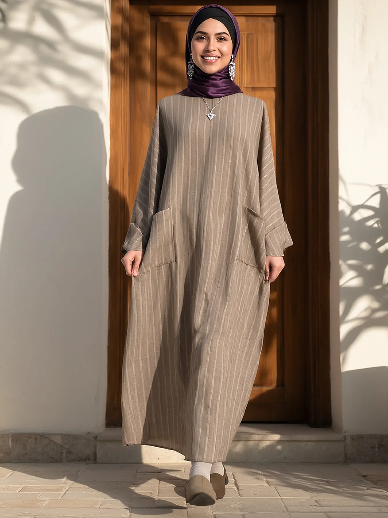 Women's Solid Color Long Sleeve Robes without Hijab, Casual Long Dress for Daily Wear, Ladies Islamic Clothes for All Seasons, Muslim Women Gowns, Islamic Clothing