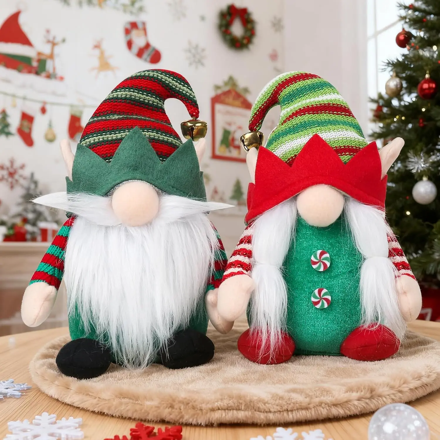 2PCS Christmas Gnomes Plush Decorations - Christmas Swedish Santa Gnome Dolls Farmhouse Tiered Tray Decor, Xmas Table Fireplace Decorations Ornament for Indoor Home Decor