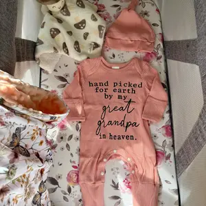 Hand Picked for Earth By My Great Grandma Grandpa In Heaven Bodysuit Romper Newborn Baby Ribbed Jumpsuit Coveralls