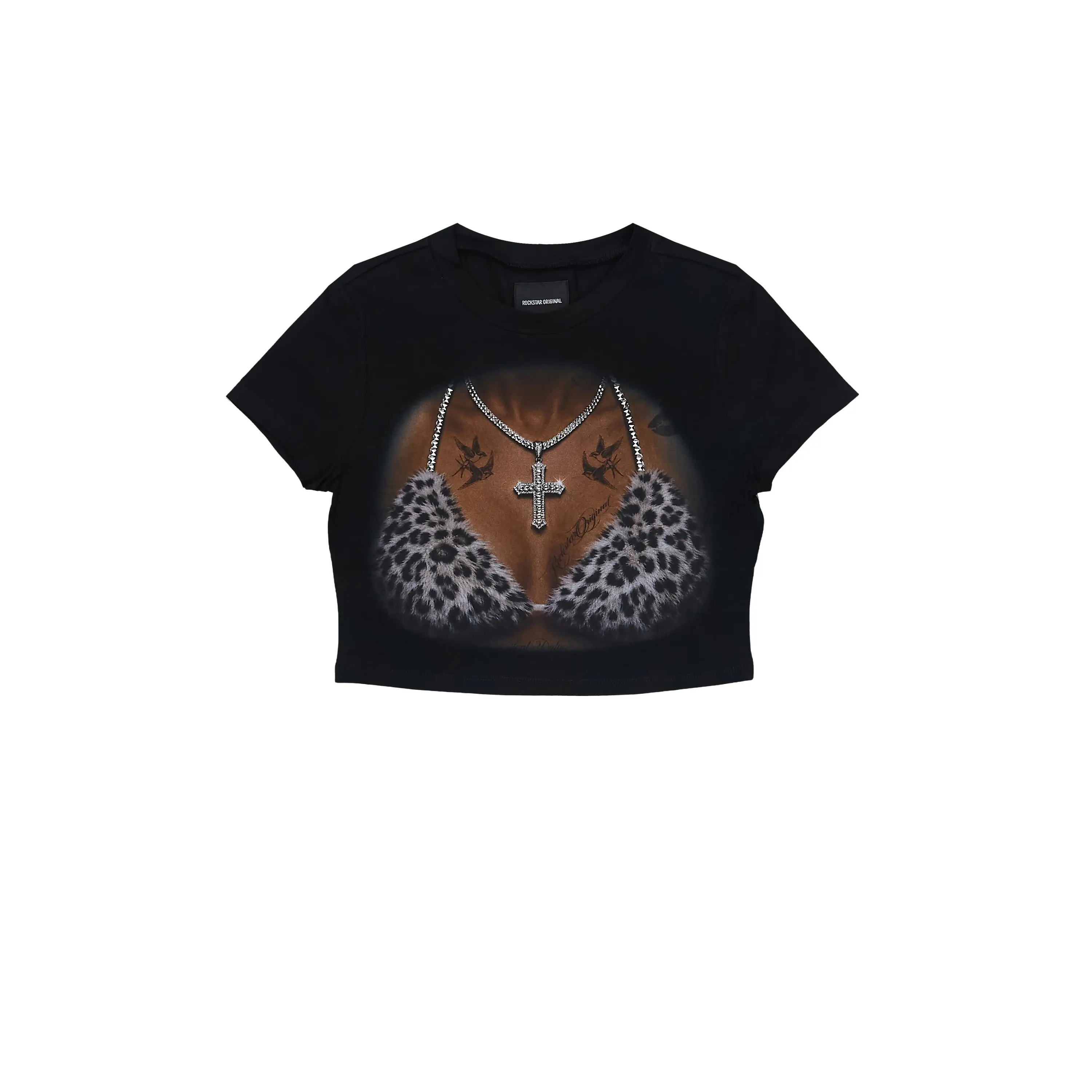 Alvinette Black/Grey Cheetah Rhinestone Baby Tee Shirt