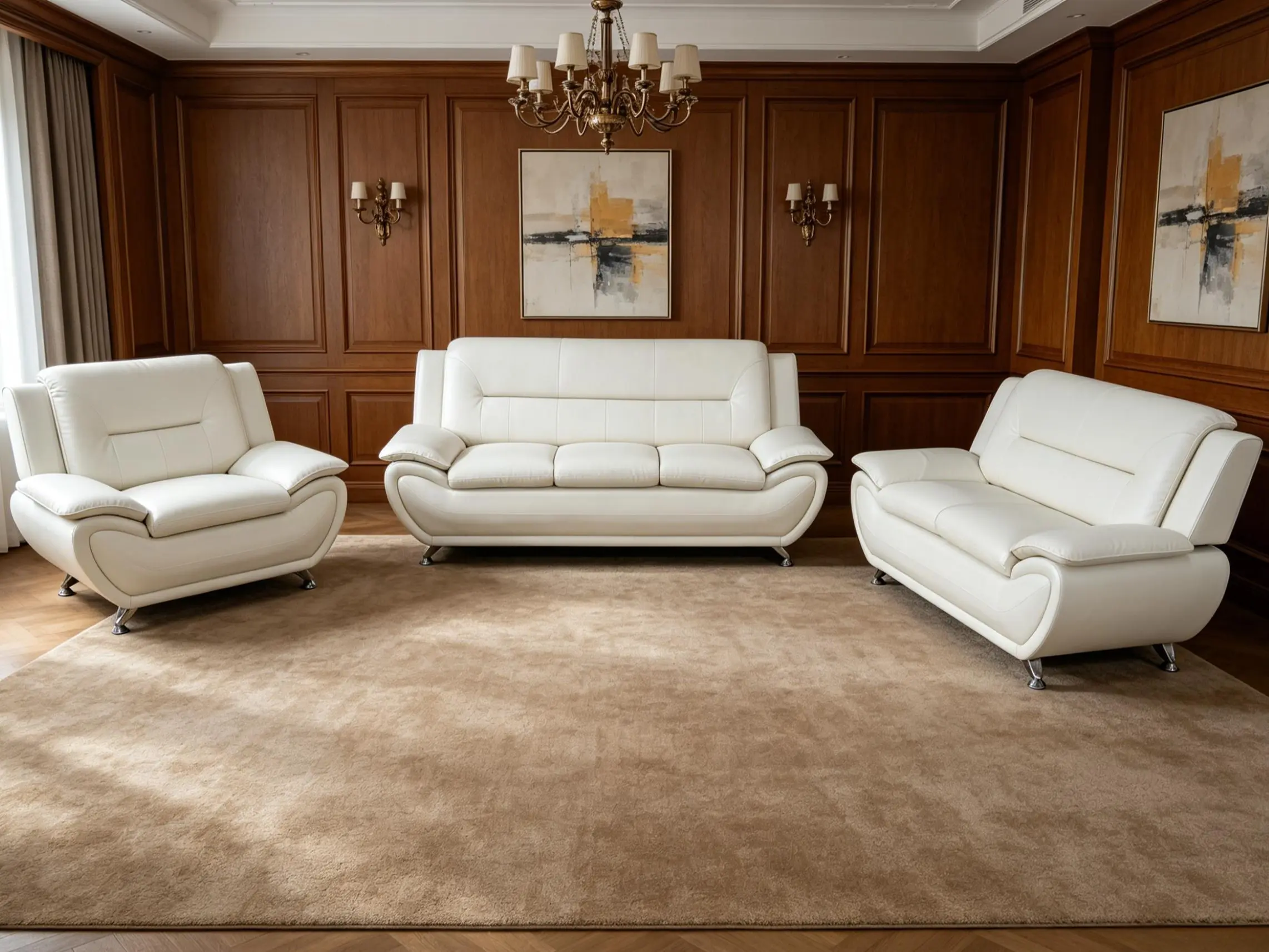 Modern Minimalist All-White PU Leather 3-Piece Living Room Sofa Set - Stable Comfy Couch, Sturdy Frame, Plush High-Resil Thick Cushions, Fixed Arms, Waterproof, Stain-Resist, Easy to Wipe Clean, Sleek Premium Surface, Indoor Furniture, Assembly Required