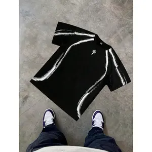 Men's Contrast Color Print Round Neck Short Sleeve T-Shirt Men Y2k Clothes Men Outfit Men Black Outfit,Halloween,Halloween Party,Streetwear