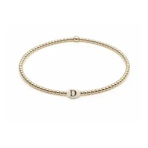 2mm Gold Filled Initial Mother of Pearl Charm Waterproof Bracelets