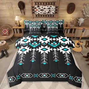 Western Aztec Bed in A Bag,7 Piece,Native American Navajo Comforter Set,Rustic Southwestern Bedding Set,Ethnic American Native Geometric Sheet Sets