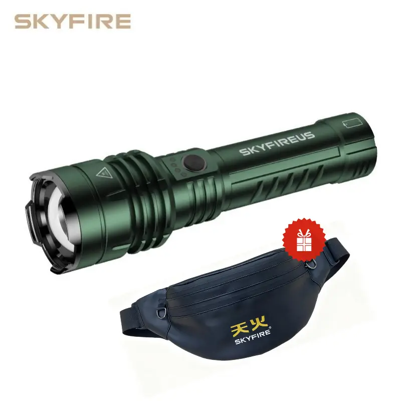 SKYFIRE 1376 LED Flashlight — high-lumen brightness, ultra-bright and rechargeable, featuring adjustable zoom and five lighting modes. A must-have for camping, perfect for both outdoor and home use#Summervibes