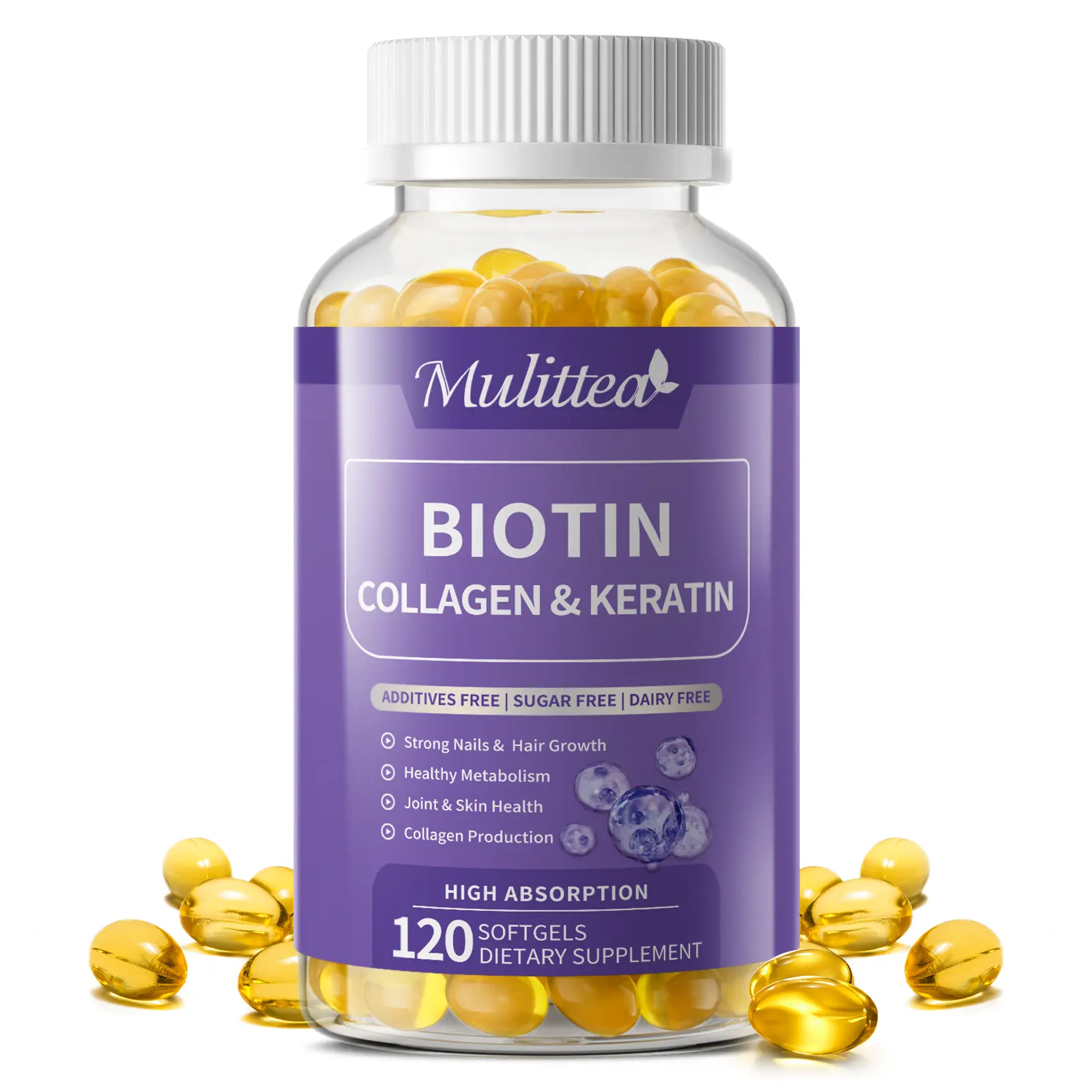 5000MCG Biotin Collagen Capsule, Collagen for Women & Men - Hair Growth Support Supplement - Skin, Nails Beauty Complex - 120 Capsules