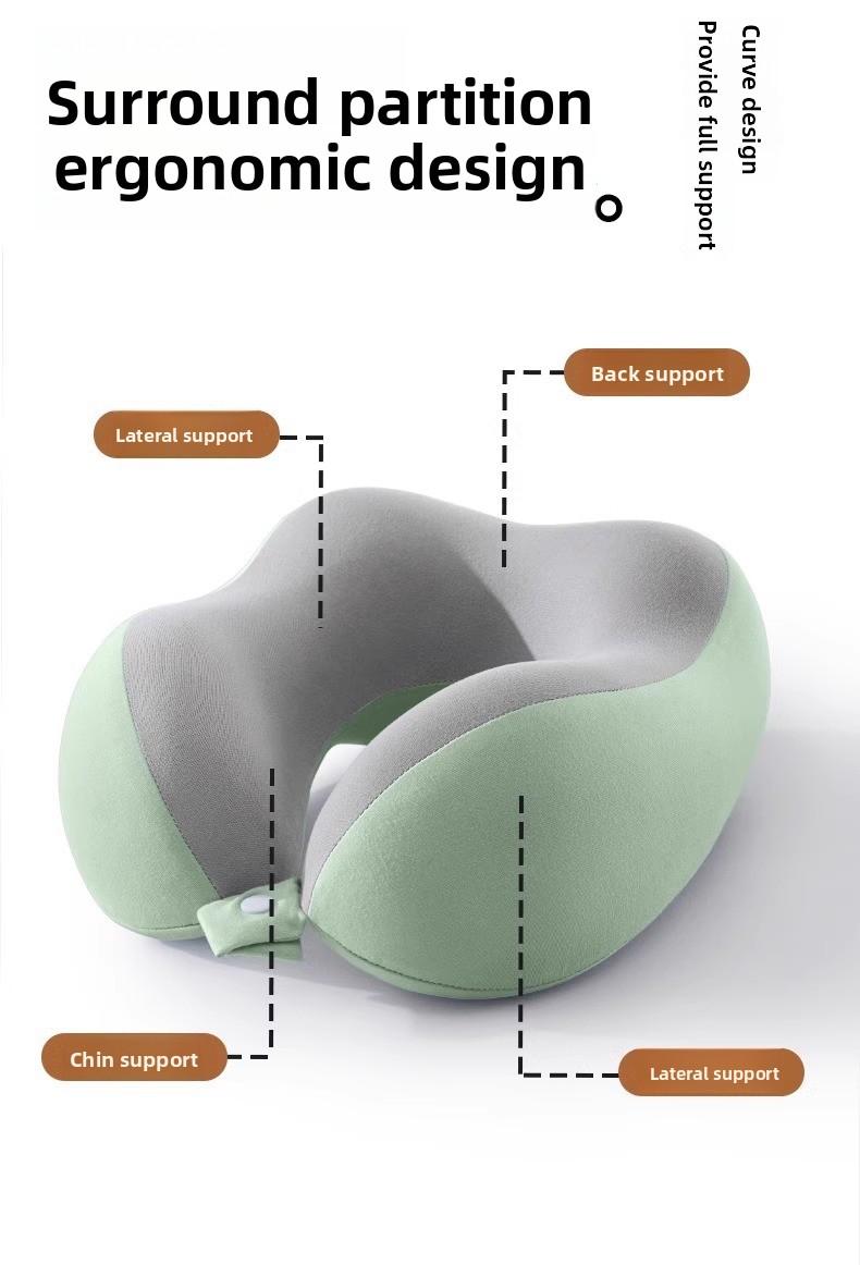 Memory Foam U-Shaped Neck Support Pillow for Travel Airplane Use Car Work Outdoor Naps Office Work with Organiser