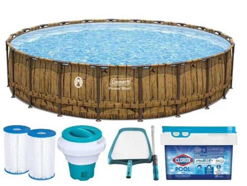 Coleman Power Steel 22' x 52" Round Metal Frame Above Ground Pool with ladder, pump