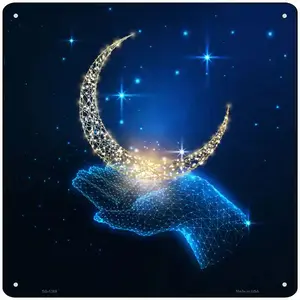 Moon In Hand Novelty Metal Square Sign