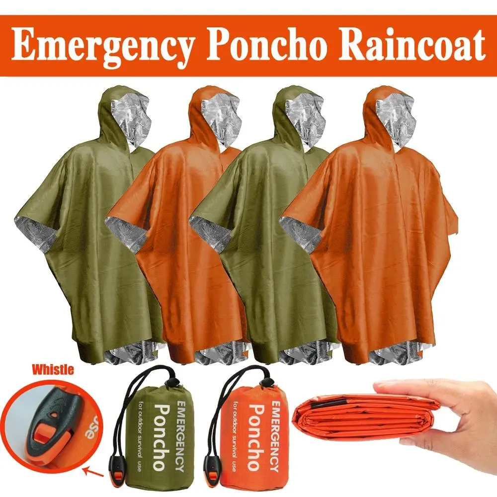 Emergency Rain Poncho with Whistle & Storage Bag, 1 Count Thermal Blanket Poncho, Weather Proof Rainproof Outdoor Survival Camping Gear, Survival Gadgets, Waterproof Raincoat, Rainy Day, Rainy Season