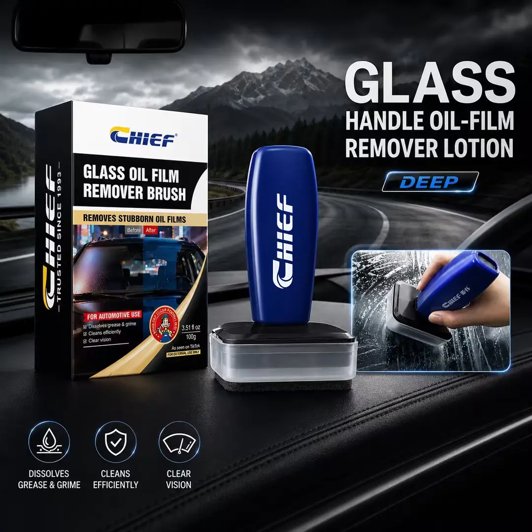 CHIEF Eco-Friendly Glass Oil Film Remover Brush for Car Owners - Safe for Windshields, Stubborn Oil Film Remover, Enhances Rain or Night Driving Visibility