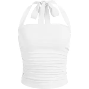 Women's Ruched Halter Y2K Crop Tops Tie Back Sleeveless Slim Fit Cami Tops Womenswear Basic Coffee Brown Minimalist Criss Cross Crop