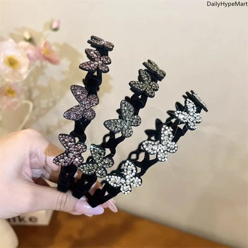 Bow Headbands with Rhinestone and Non-Slip Teeth, Fashion Accessory for Face Washing, Hair Bow Headbands
