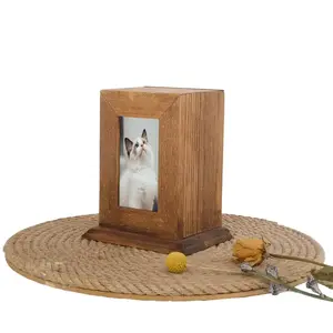 Wooden Pet Souvenir Urns for Ashes with Photo Frame Design, Wood Memory Box for Keepsakes Cremation, Animal Urns for Cats Dogs, Dark Brown