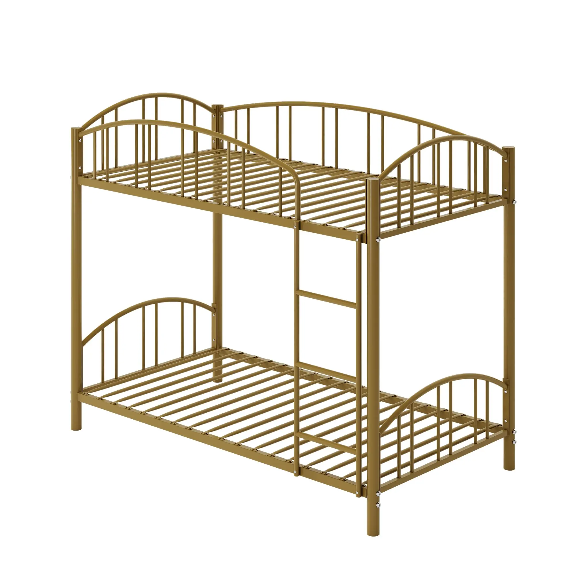 Garvee Twin Over Twin Bunk Bed with Stairs and Arched Guardrail, Sturdy Metal Slats Support, Space Saving Design, Noise Free, No Box Spring Needed, Perfect for Dorm and Room, Gold Finish