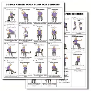 30-Day Chair Yoga Posters for Seniors, Illustrated Seating Exercise Charts, Gentle Stretching and Flexibility, Home Gym Fitness Guide, 2 Pack, 8x10 Inches Unframed