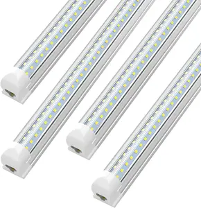 ETL 8FT LED Shop Lights 96W 10000LM 6500K Cool White High Output Linkable T8 Tube Fixtures, V-Shaped, 8 Foot Lights for Garage, Warehouse, 4 Pack clear cover